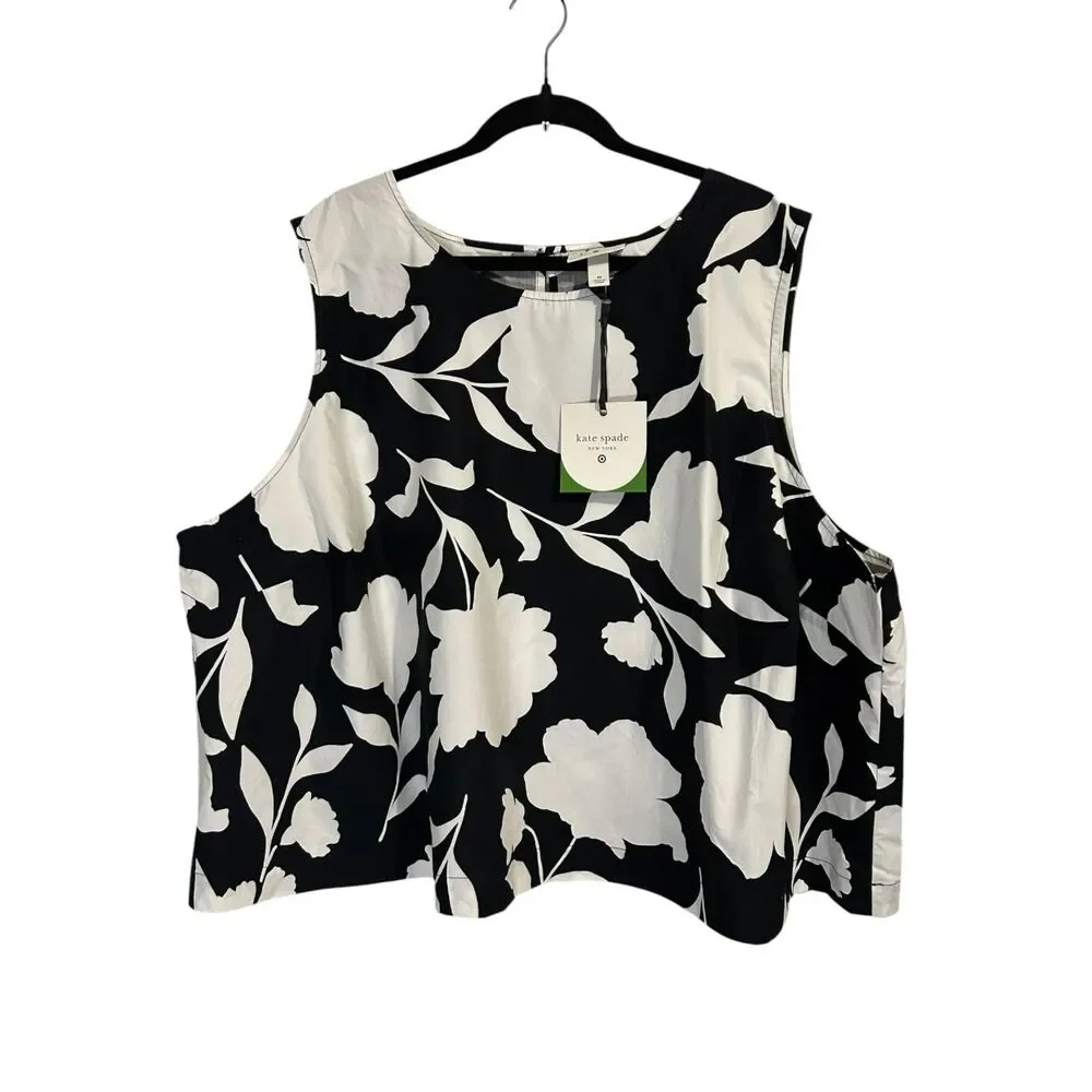 Kate Spade Black White Floral Sleeveless Blouse Plus Size 4X Chic Top